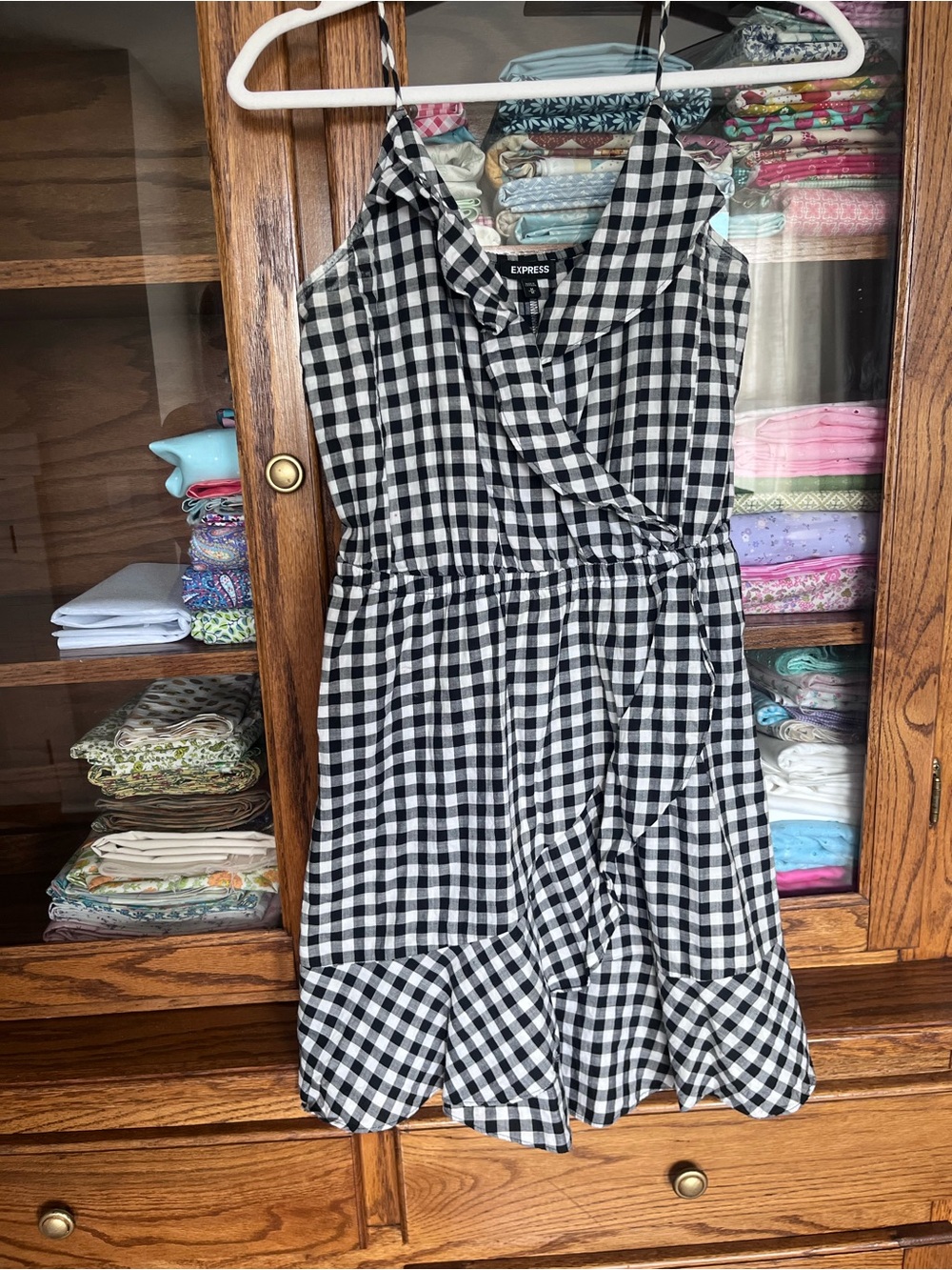 Black and white plaid cotton mini dress